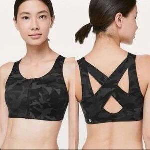 lululemon athletica Black Camo Front‑Zip High Support Sports Bra